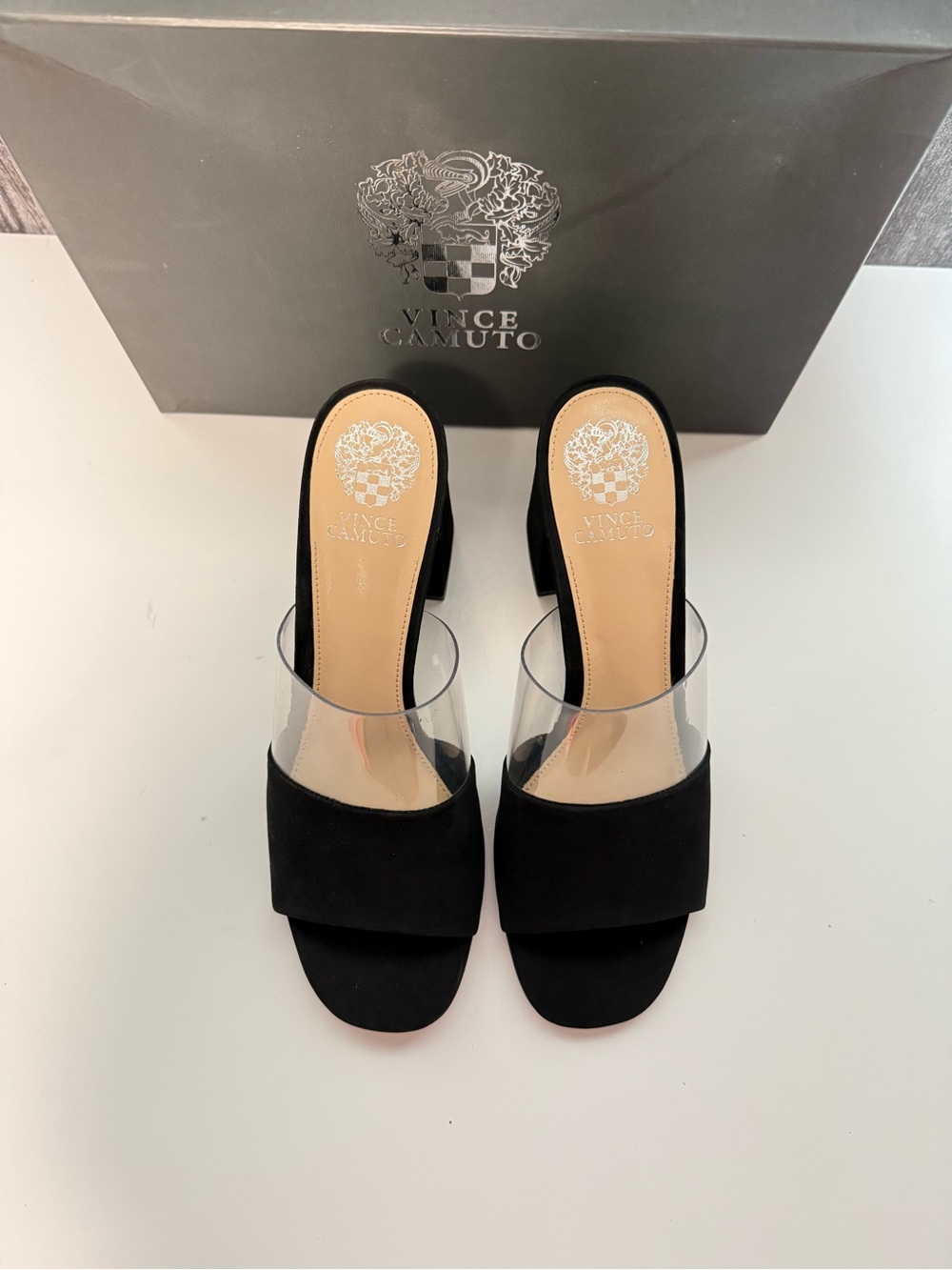 Vince Camuto Black Clear-Band Block Heel Sandals